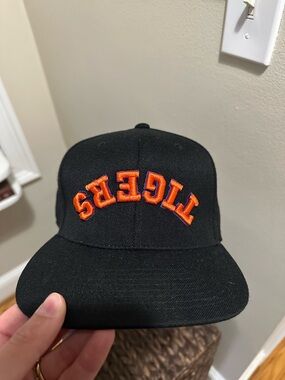 Black Snapback Cap with Orange 'TIGERS' Embroidery